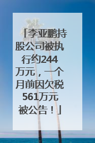 李亚鹏持股公司被执行约244万元，一个月前因欠税561万元被公告！